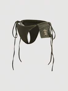 SHEIN ICON 女式豹纹刺绣抽绳腰紧身牛仔短裤