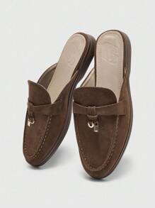 CUCCOO BIZCHIC 女士时尚咖啡色绒面革舒适通勤平底穆勒便鞋，适合户外、工作、休闲日常穿着 - 咖啡棕 - 查看 5