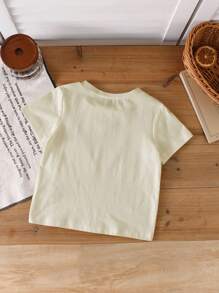 SHEIN 年轻男孩标语图案 T 恤 - 卡其色 - 查看 3