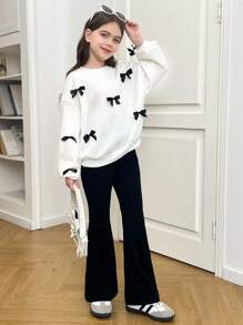 SHEIN Meisjes tussen de tween losse oversized vlinderapplicatie sweatshirt en aansluitend flared broekpak