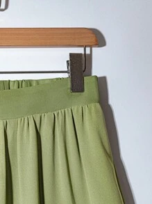 SHEIN Clasi Mint Green Chiffon Fashionable Women Mini Skirt With Zipper, Elegant Vacation Skirt - Mint Green - View 6