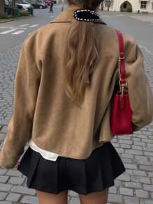 INAWLY Faux Suede Long Sleeve Single Breasted Loose Casual Jacket Fall Winter Cloth For Women Autumn