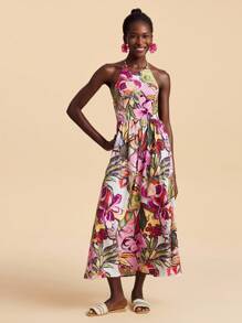 Travachic 女士热带花卉印花露背吊带连衣裙 - 彩色 - 查看 4
