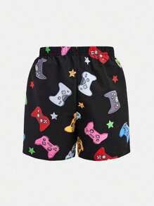 SHEIN Tween Boys' Casual Vacation Style Printed Pattern Loose Woven Lined Mixed Solid Knit Swim Trunks Boys Swim Trunks Boys Swim Shorts Video Game Swim Trunks Gamer Swim Trunks Tween Swim Trunks - Hot Pink - View 3