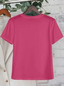 'Music Soothes My Soul' Headset Graphic Tees Letter Slogan T-Shirt, Round Neck Short Sleeved Women Tops - Hot Pink - View 2