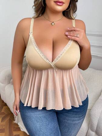 SHEIN 1 st Plus Size Mesh Patchwork Amningslinne