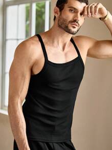 Manfinity VCAY Men's Casual Ribbed Knit Slim Fit Sleeveless Undershirt Tank Top, Suitable For Everyday Wear, Men's Tank Top, Sleeveless Shirt, Ribbed Tank Top, Slim Fit Tank, Black Tank Top, Solid Color Undershirt, Gym Tank Top, Sexy Men's Top, Men's Fashion Top, Party Wear, Clubwear, Festival Top, Designer Tank, Summer Top