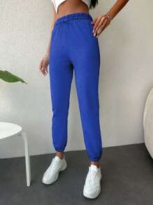 EURMUSE Cotton Ladies Tie-Up Ankle Sweatpants - Royal Blue - View 3