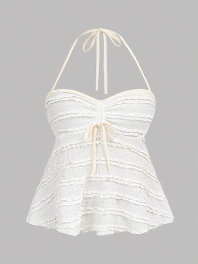 SHEIN Girlism Gestrickter Jacquard Camisole Top mit offenem Rücken für Teenager Mädchen im Sommer