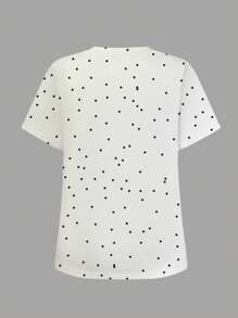 SHEIN Plus Size Women Polka Dot Random Print T-Shirt - White - View 2