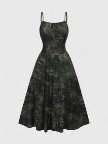 ROMWE Vintage Fairycore Tie-Dye Print Sleeveless Dress, Autumn/Spring - Multicolor - View 1