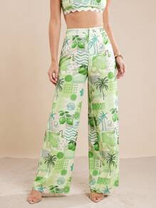 L'Amorae Damen Sommer Früchte Muster Patchwork Träger Hosen, Urlaubsstil