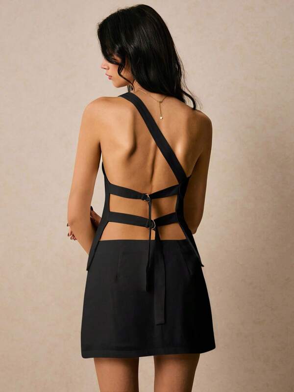 Poéselle 女式上衣 亚麻上衣 不对称领口上衣 露背可调节系带上衣 女式夏季纯色露背细肩带吊带上衣 夏季上衣 波西米亚风夏季女式上衣 短款上衣 夏季女式 Y2k 可爱夏季上衣 乡村音乐会节