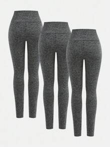 SHEIN Girlism 3条装青少年女孩修身休闲纯色紧身裤，舒适简约 - 灰色 - 查看 2