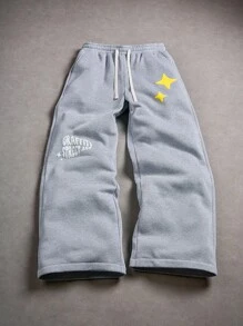 Manfinity EMRG 男士街头，INS搭配高街嘻哈泡泡印花宽松灰色直筒运动裤，适合四季搭配，街头朋克摇滚滑板，适合各种聚会和日常搭配，摄影利器，男友老公礼物，街头，Y2K，灰色运动裤，街头艺术运动裤，明星运动裤 - 灰色 - 查看 5