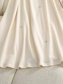 SHEIN Clasi Plus Size Women Knitted Solid Color Round Neck Sleeveless Tie Waist High Low Rhinestone Embellished Elegant Romantic Long Dress - Apricot - View 6