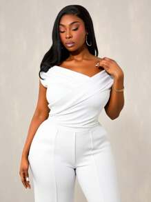 SHEIN SXY Tallas grandes Mujeres Primavera y Verano Elegante Sexy Diario Básico Commuter unicolor Sin mangas Asimétrico Minimalista Sofisticado Moda - Blanco - Ver 7