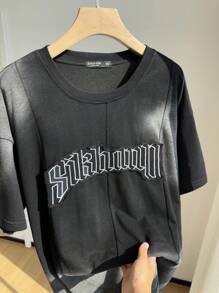 SHEIN EZwear 大码女式时尚水洗短袖T恤 - 黑色 - 查看 6