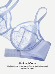 LUVLETTE Full Coverage Support Breathable Underwire Mesh Lace Elegance Blue Minimizer Bra Sexy Lingrie