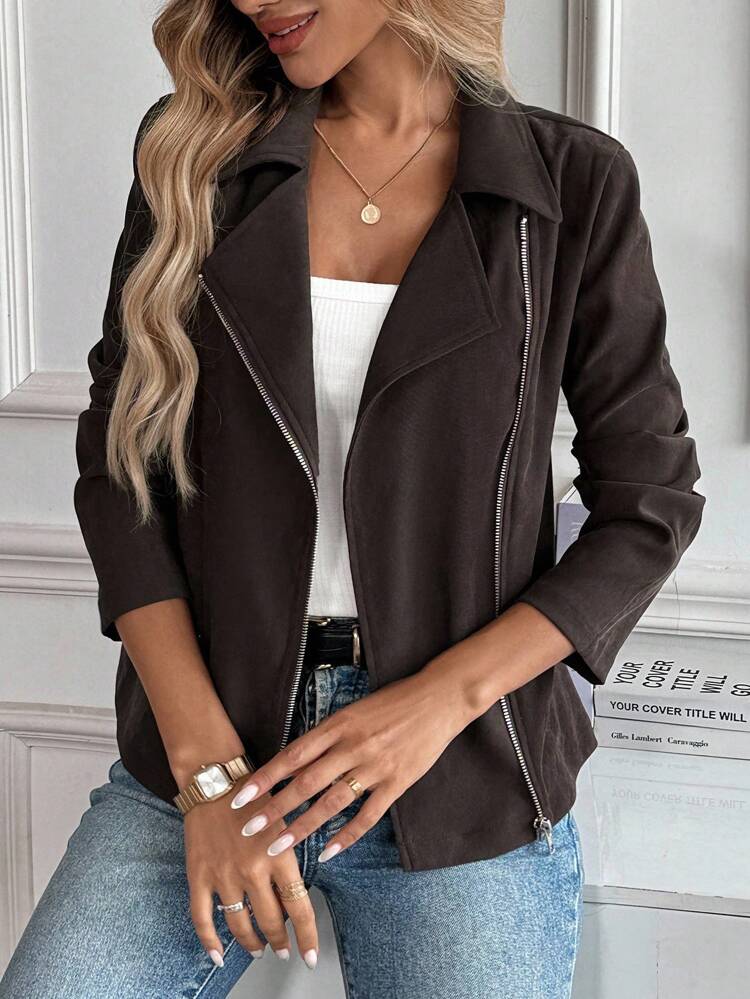 Women Solid Color Waterfall Style Elegant Office Blazer Brown Jacket Women Women Brown Jacket Brown Zip Up Jacket Women Brown Blazer Women Jackets For Women Casual