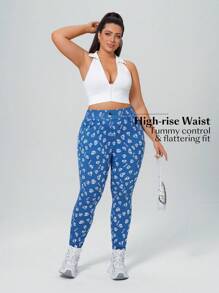 SHEIN Essnce 大码口袋简约牛仔弹力针织牛仔裤，休闲日常穿着 - 藍色 - 查看 3