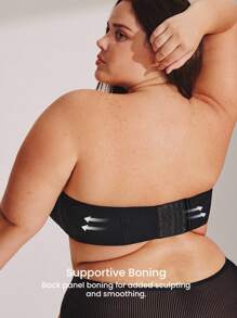 LUVLETTE Plus Woman 黑色透气无肩带隐形无缝聚拢钢圈基础款 T 恤文胸