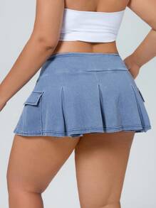 Flexra Váy mini thể thao denim co giãn cao cỡ lớn cho nữ, nhẹ, có túi - Rửa trung bình - Xem 2