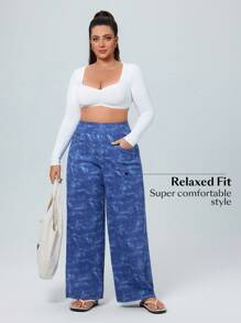Flexra Jeans novio de pierna ancha de punto elástico extra grande - Azul lavado oscuro - Ver 4
