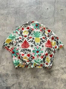 AXEPEAK Camicia estiva da uomo a maniche corte, con stampa floreale tropicale e bottoni frontali