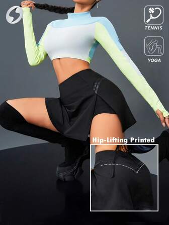 Innovista Fall Split High Waist A-Line Skirt Elastic Waistband Sport Black Mini Printed Skirts With Shorts