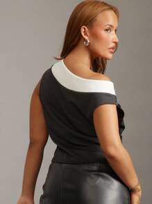 Hauture 优雅性感的大码背心，适合工作、日常和休闲穿着 - 黑與白 - 查看 3