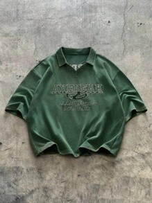 AXEPEAK 男士字母贴布休闲夏季短袖 Polo 衫 - 綠色 - 查看 1