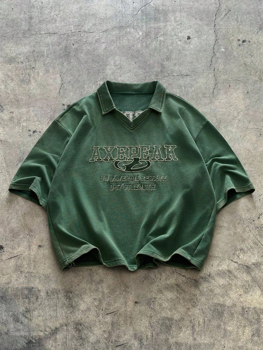 AXEPEAK 男士字母贴布休闲夏季短袖 Polo 衫 - 綠色 - 查看 1