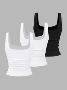 Sweetra Women Casual Square Neck Ruched Cami Top, Summer - Multicolor - View 2