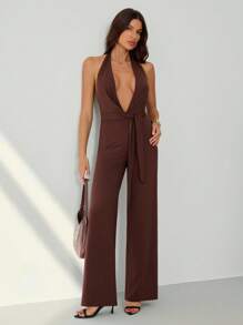 SHEIN Tall Mono de mujer de un solo color, simple y casual, con escote de halter