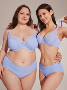 LUVLETTE Full Coverage Support Breathable Underwire Mesh Lace Elegance Blue Minimizer Bra Sexy Lingrie