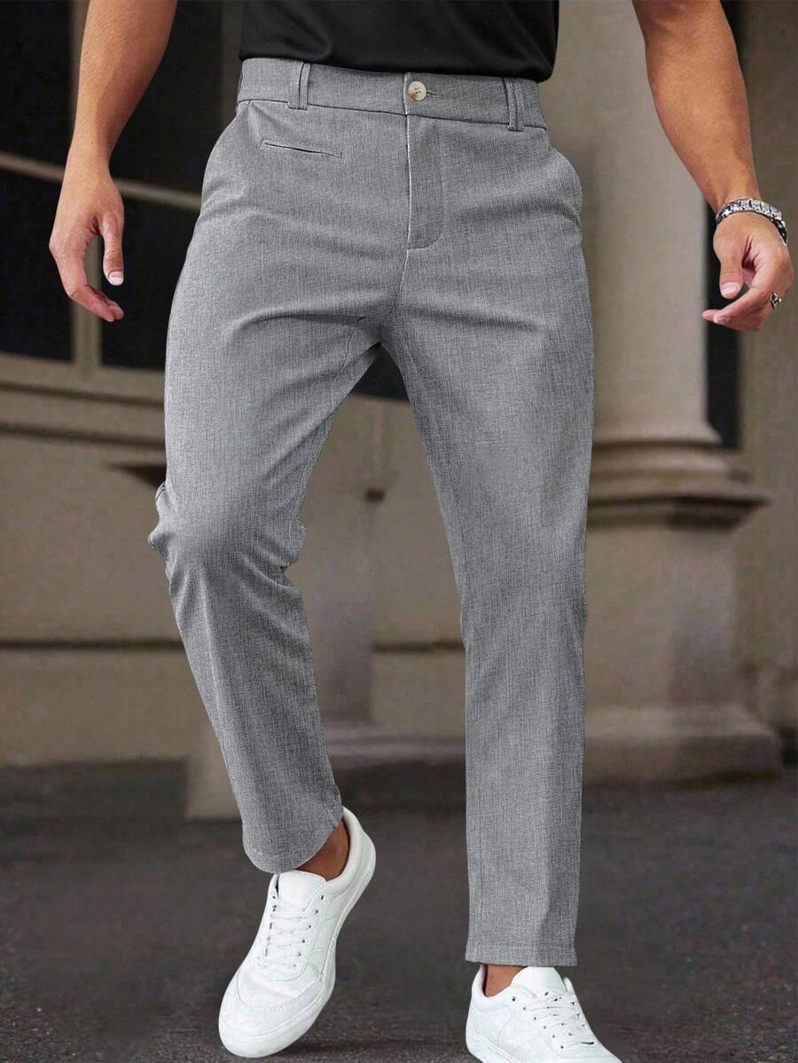 Calvornis Men's Business Casual Striped Woven Suit Pants - Grey - View 1