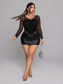 SHEIN LUNE Plus Size Women Sexy Long Sleeve Hollow-Out Bodysuit Fall Cloth For Women