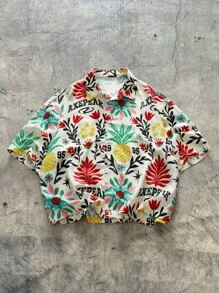 AXEPEAK Camicia estiva da uomo a maniche corte, con stampa floreale tropicale e bottoni frontali