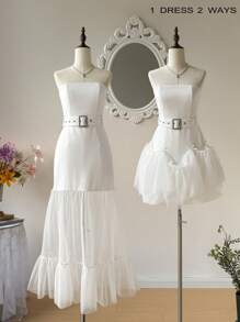 SHEIN MOD 1件白色长款网眼腰连衣裙，百搭款式 - 白色 - 查看 9