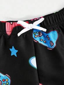 SHEIN Tween Boys' Casual Vacation Style Printed Pattern Loose Woven Lined Mixed Solid Knit Swim Trunks Boys Swim Trunks Boys Swim Shorts Video Game Swim Trunks Gamer Swim Trunks Tween Swim Trunks - Hot Pink - View 6