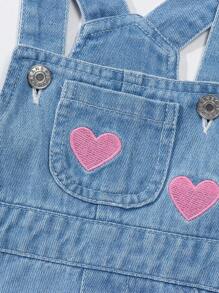SHEIN Baby/Baby Girl Casual Cute Heart Embroidery Distressed Denim Bib Overalls Baby Girls Clothing Overalls Overalls Toddler Girl - Light Wash - View 3