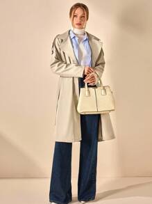 CLARA VERO Belted Water Repellent Long Trench Coat - Beige - View 5