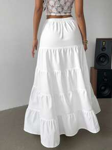 Siren Gaze Simple Casual Tie-Up Cake Multi-Layer Side Slit Women Skirt, Suitable For Summer Boho Suitable For Going Out Chic Dress