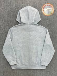 SHEIN Bolty 青少年男童 1 件套休闲运动街头舒适百搭保暖超高性价比宽松休闲连帽大 Logo 几何图案中分口袋连帽卫衣；秋冬季；秋冬季青少年拉链卫衣灰色拉链卫衣；返校季； - 灰色 - 查看 2