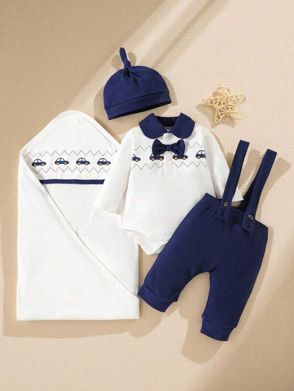 Souflis Souflis Ensemble cadeau de 5 pièces en tricot mignon pour bébé garçon de 0 à 9 mois. Vêtements de baptême pour bébé