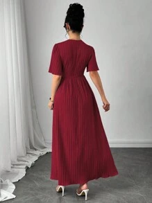 Modelyn Váy nữ tay ngắn cổ chữ V nhún eo, xuân/hè - Màu Đỏ Sâu - Xem 3