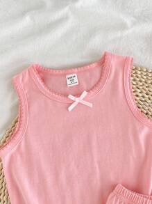 SHEIN 2pcs/Set Young GirlSweet Solid Color Simple Fashion Sleeveless Camisole Underwear & Shorts Set,Suitable For Girls Aged 4-7