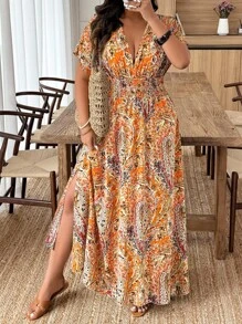Weeklong Plus Size Random Print Casual Vacation Dress - Multicolor - View 1