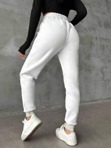 SHEIN PETITE Cotton Slant Pocket Drawstring Sweatpants - White - View 2